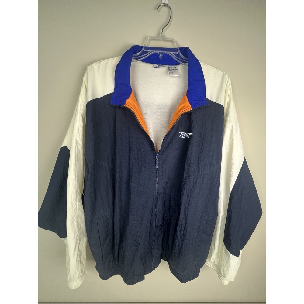 Vintage 90's Reebok Colorblock Blue Orange Windbreaker Jacket Full Zip XL